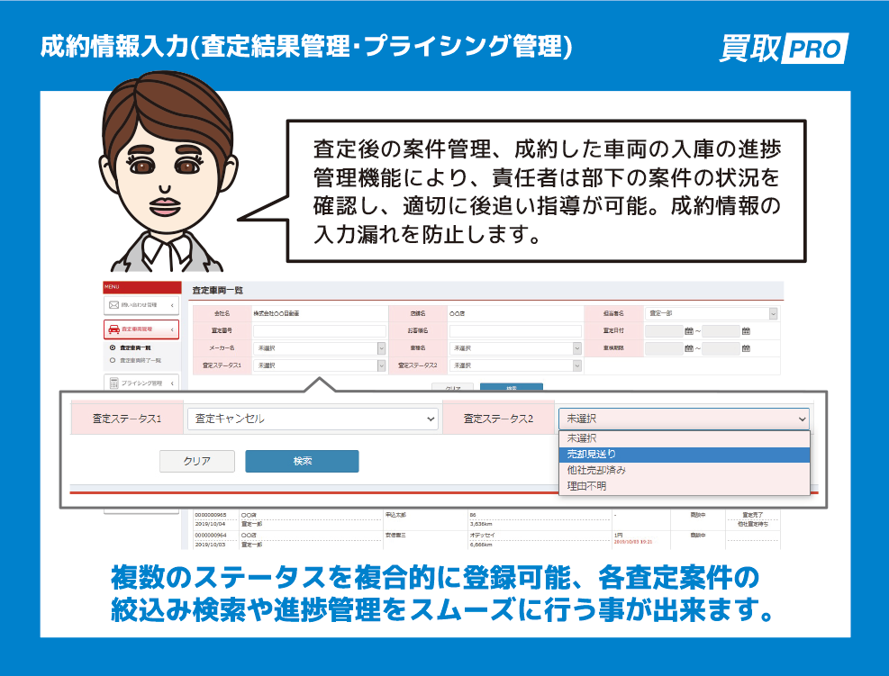 成約情報入力（査定結果管理・プライシング管理）
